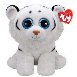TY Classic Tundra White Tiger Plush Stuffed Animal Big Blue Glitter Eyes NEW